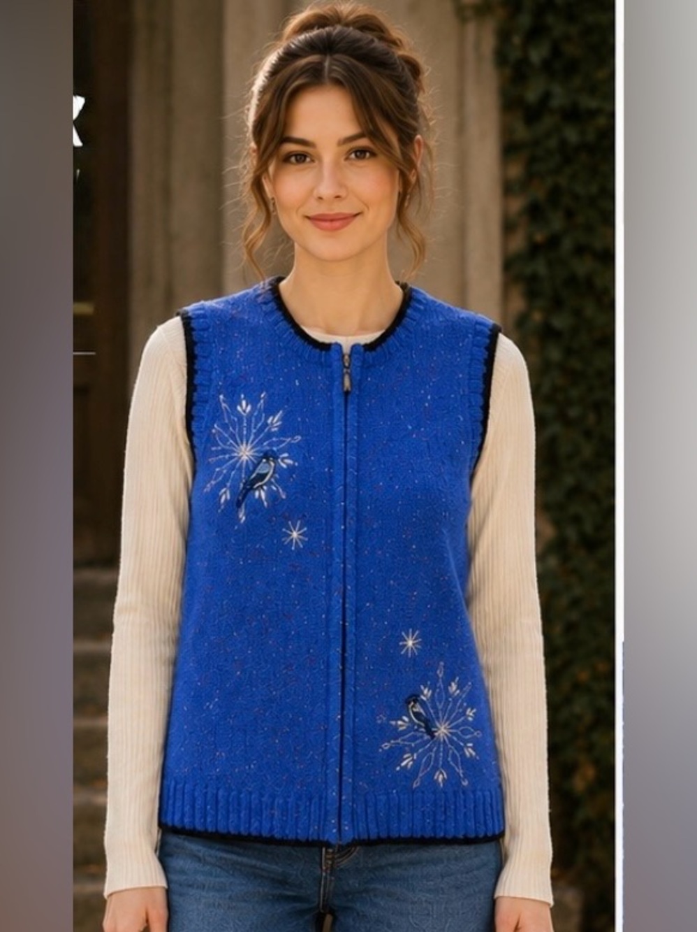 Vintage 90s Northern Reflections Blue Jay Snowflake Knit Vest Size M